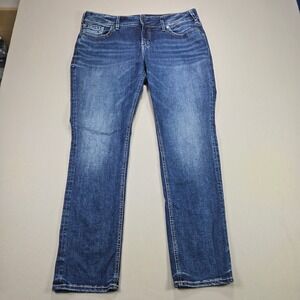 Silver Jeans Co Elyse Straight Women Plus Size 14W Blue Denim Dark Wash 32L